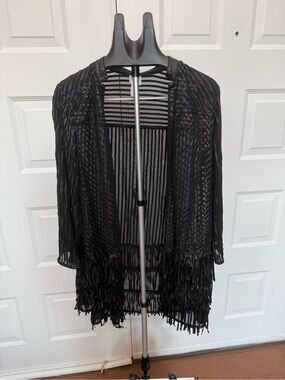 Black Fringe Open-Front Women's Sweater Cardigan